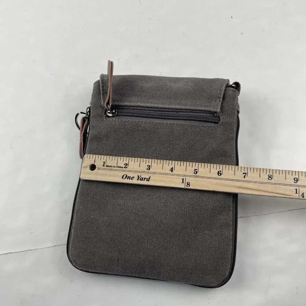 Sechunk Travel Crossbody Shoulder Bag Gray Canvas Front Flap Multiple Pockets